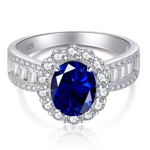 S925 Sterling Silver Circular Round Elegant Blue Ring Large Band